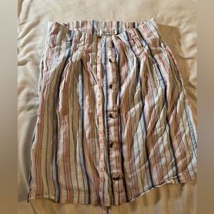 Ricki’s (8) skirt buttons pockets belt loops striped blue pink white medium